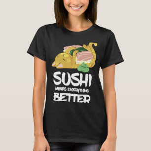 Camiseta Sushi Cat Torna Tudo Melhor Restauração Japonesa