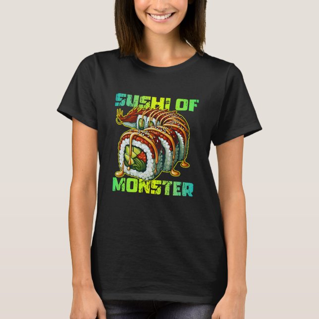 Camiseta sushi de design de monstro (Frente)
