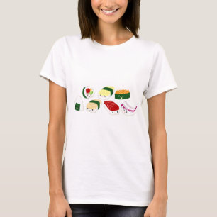 Camiseta Sushi de Kawaii com caras