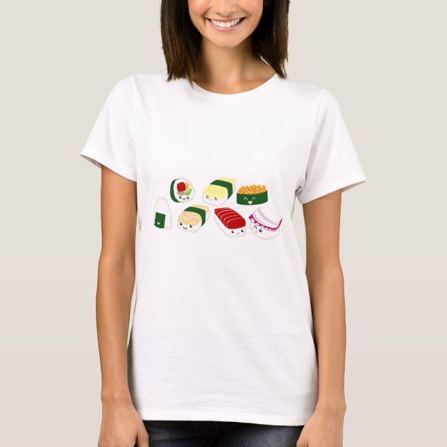 Camiseta Sushi de Kawaii com caras (Frente)