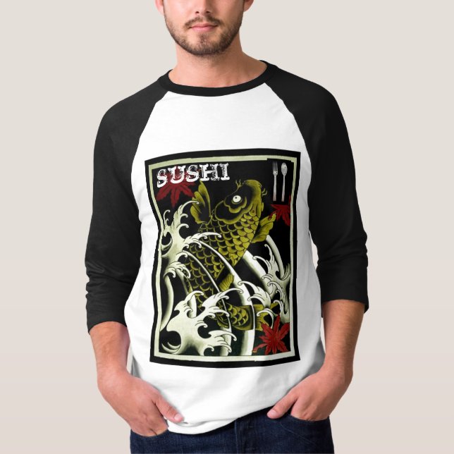 Camiseta SUSHI do flash do tatuagem dos peixes de Koi do (Frente)