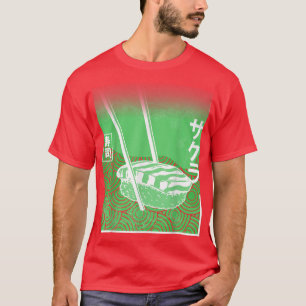 Camiseta Sushi e Sakura - Cor Verde do Flor de Cereja Japon