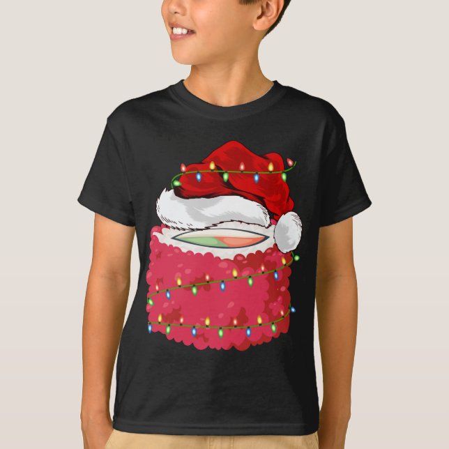 Camiseta Sushi Fast Comida Lover Xmas Santa Hat Sushi Chris (Frente)