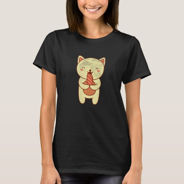 Camiseta Sushi Japonês  Gato Comendo Sashimi Comida Japones (Frente)
