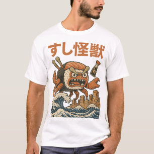 Camiseta Sushi Kaiju Monster - Arte Retroativa Japonesa
