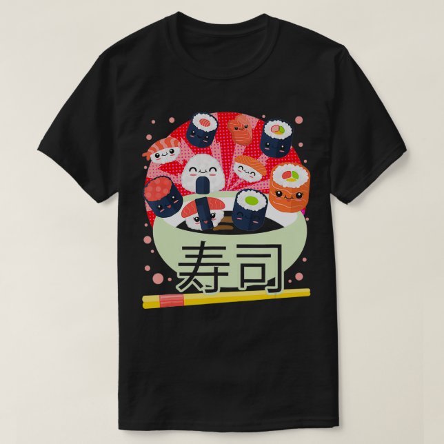 Camiseta Sushi Kawaii - Comida japonesa e japonesa - manga  (Frente do Design)