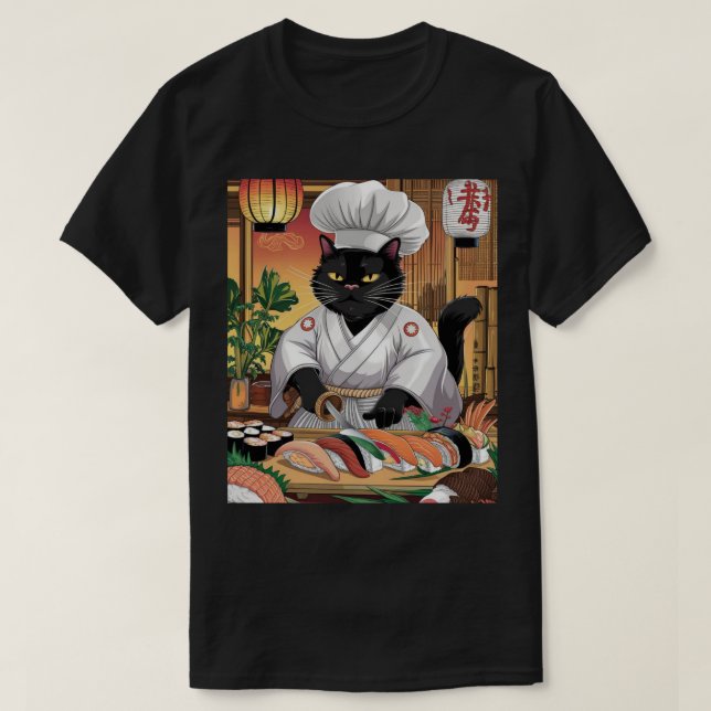 Camiseta Sushi Master Gato Preto (Frente do Design)