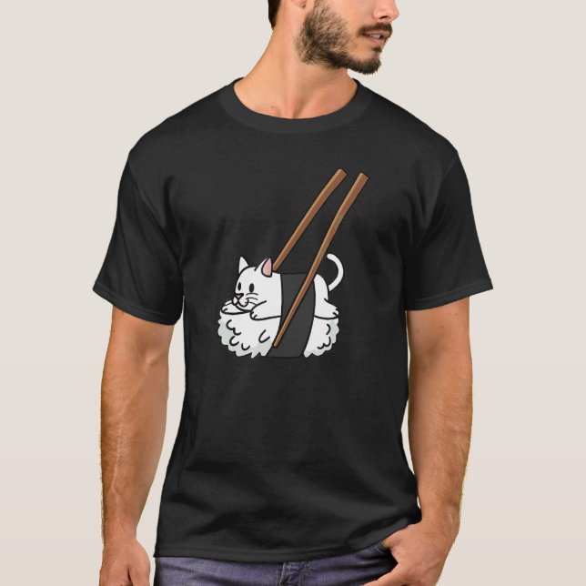 Camiseta Sushi Nigiri Gato Branco Pet (Frente)