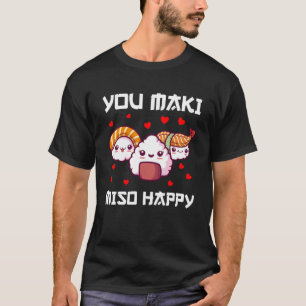 Camiseta Sushi para Men Miso Maki Japão Wasabi Nigiri Fish