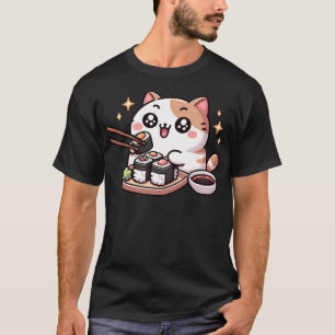 Camiseta Sushi Paws Adoráveis Nibbles Nigiri Com Gato Kawai