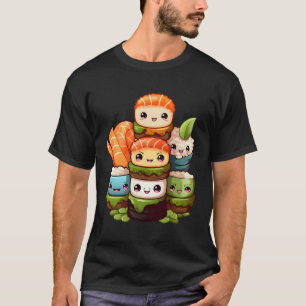 Camiseta Sushi Pile Nigiri Maki Sashimi Salmon Japonês Foo
