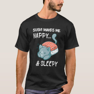 Camiseta Sushi Sleepy Happy Cat Asiático Sushi Japonês Food