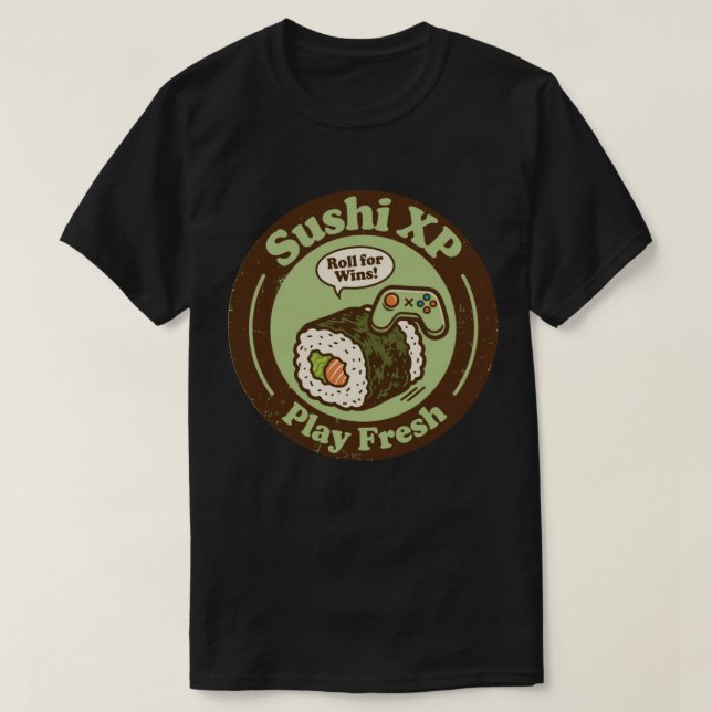 Camiseta Sushi XP Reproduzir novo rolo para o jogador de vi (Frente do Design)
