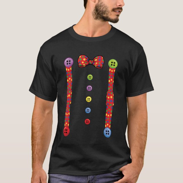 Camiseta Suspensórios de Palhaço de Halloween Fantasia de C (Frente)