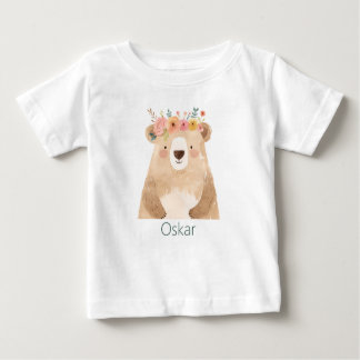 Camiseta Süßer Bär mit Blumen- Name - boho
