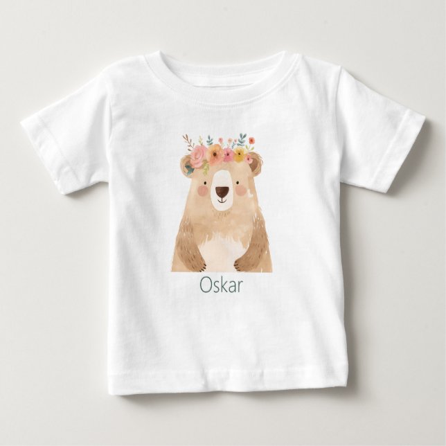 Camiseta Süßer Bär mit Blumen- Name - boho (Frente)