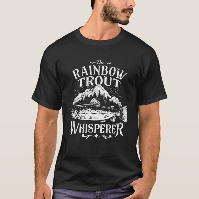 Camiseta Sussurrador de Truta Arco-íris Arte de Pesca com M (Frente)