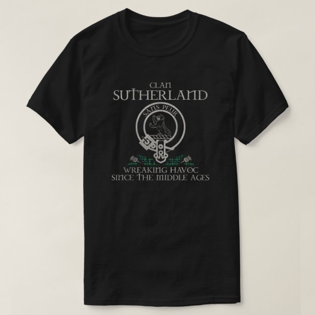Camiseta Sutherland Clan crest sobrenome escocês tartan Thi (Frente do Design)