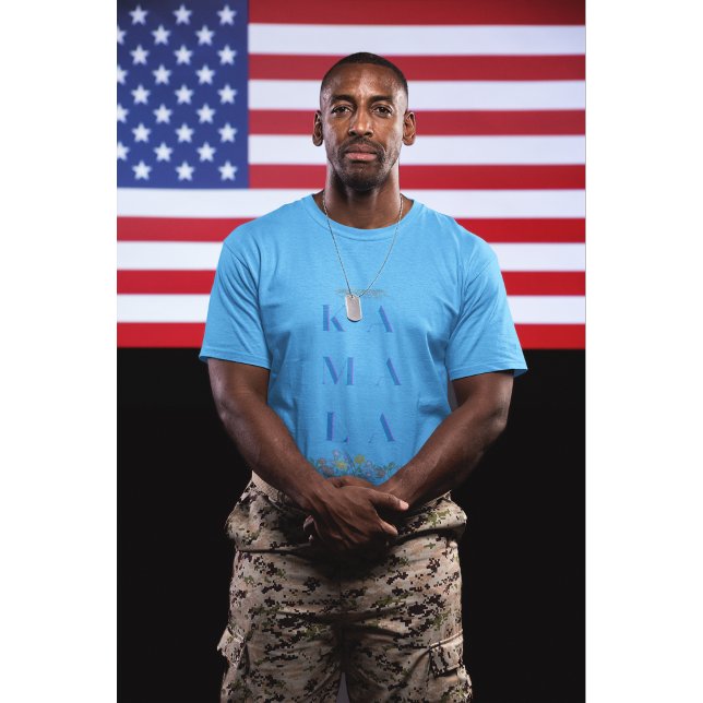 Camiseta Sutil Kamala Harris. Flores. Cinza e Azul (Criador carregado)