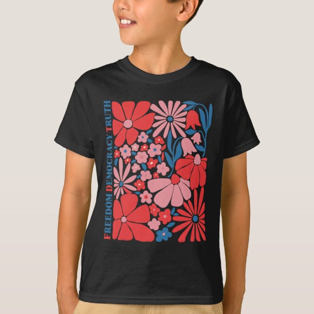 Camiseta Sutil Liberdade Democracia Verdade Boho Floral 4 d (Frente)