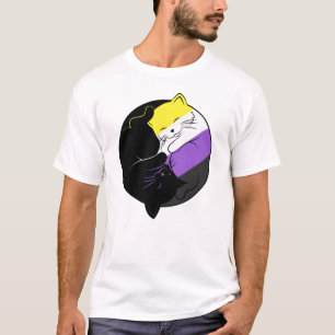 Camiseta Sutil Yin Yang Cats Pride Mês LGBTQ Não Binário
