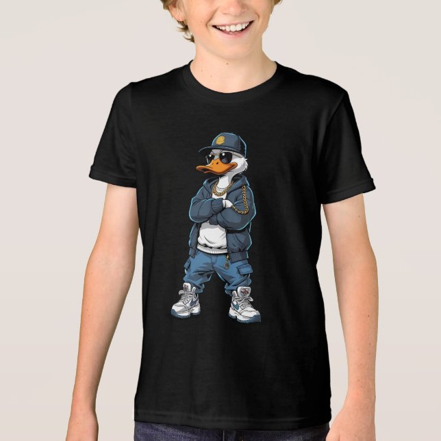 Camiseta Swag Cartoon Duck with Gold Chains and Hoodie  (Frente)