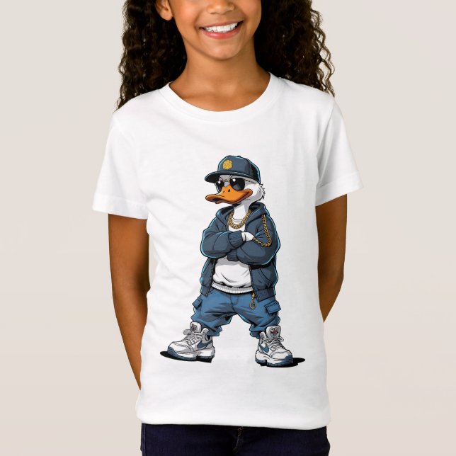 Camiseta Swag Cartoon Duck with Gold Chains and Hoodie (Frente)