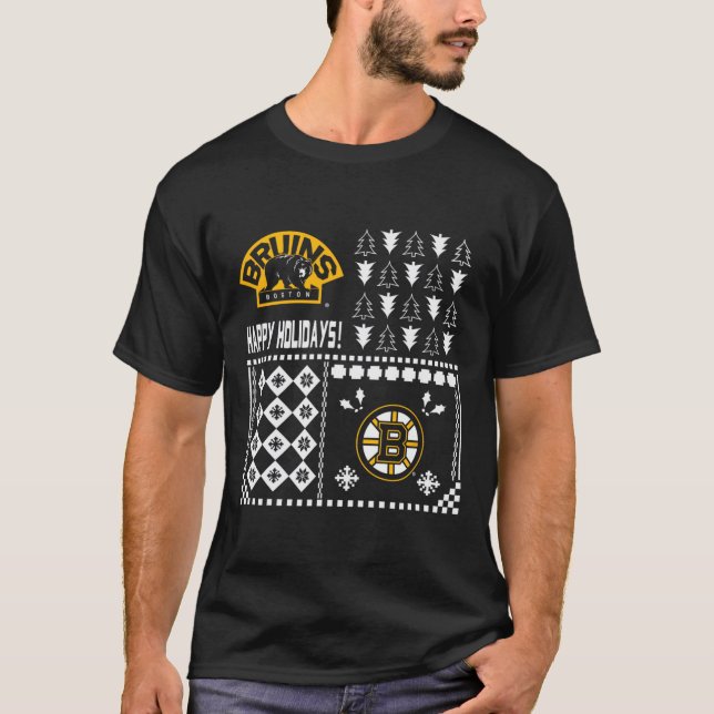 Camiseta Sweater Feriado de Natal Feio de Boston Bruins (Frente)