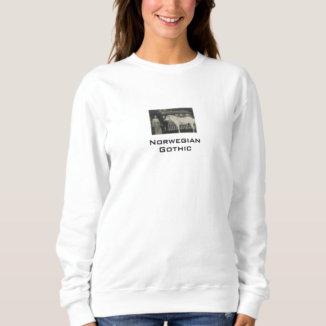 Camiseta Sweatshirt Branca De Foto Gótica Norueguesa (Frente)