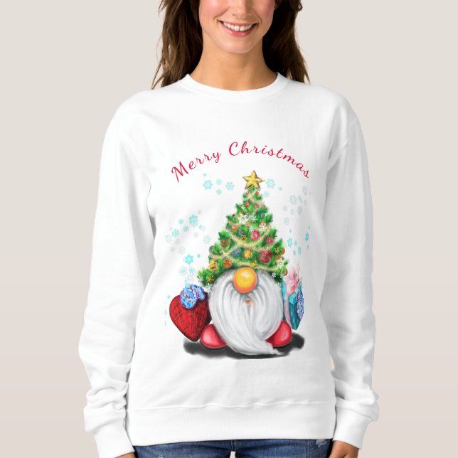 Camiseta Sweatshirt com Gnome de Natal (Frente)