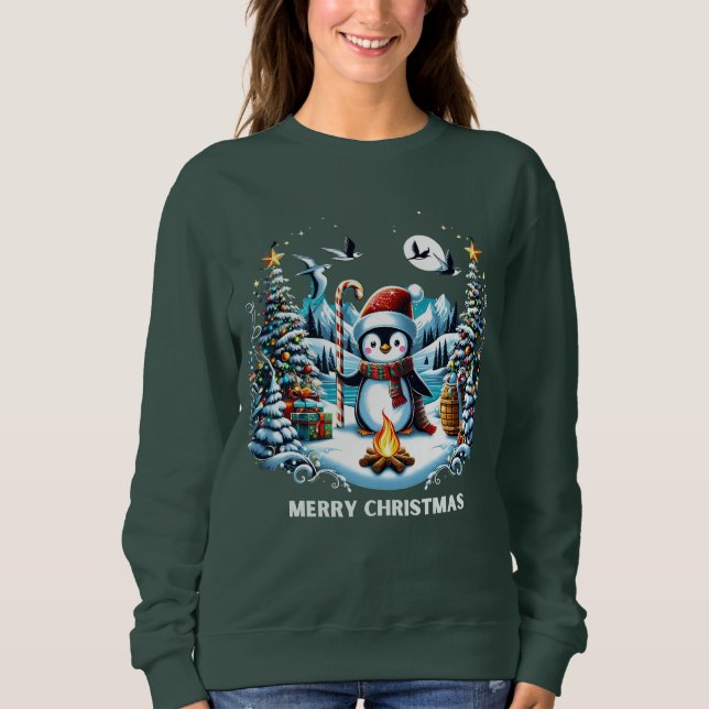 Camiseta Sweatshirt De Cuada De Pinguim De Inverno (Frente)