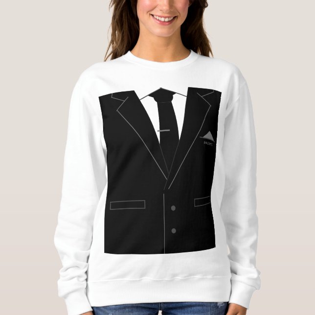 Camiseta Sweatshirt engraçada com terno preto e colete (Frente)