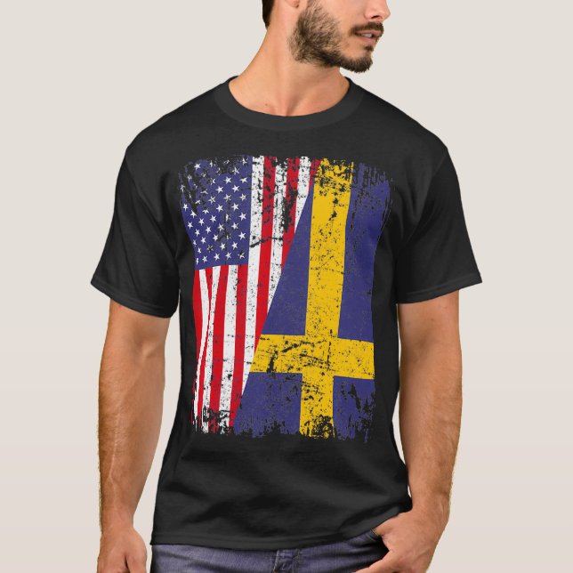 Camiseta SWEDISH ROOTS  Half American Flag  SWEDEN  (Frente)