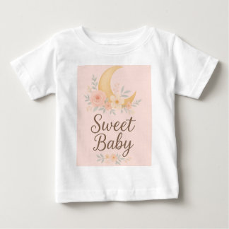 Camiseta Sweet Baby Floral Moon Design – Gentle Pastel Nurs