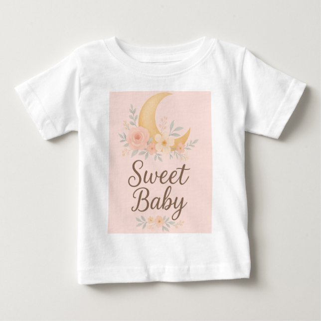 Camiseta Sweet Baby Floral Moon Design – Gentle Pastel Nurs (Frente)
