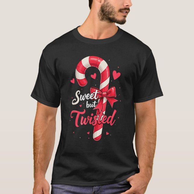 Camiseta Sweet But Twisted Candy Cane Christmas Xmas Adult  (Frente)