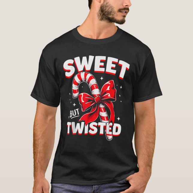 Camiseta Sweet But Twisted Candy Cane Christmas Xmas Adult  (Frente)