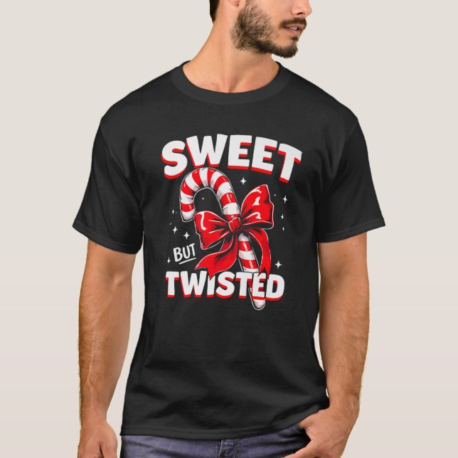Camiseta Sweet But Twisted Candy Cane Christmas Xmas Adult  (Frente)