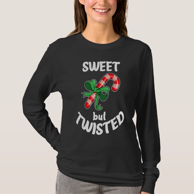 Camiseta Sweet But Twisted Xmas Christmas Funny Candy Cane  (Frente)