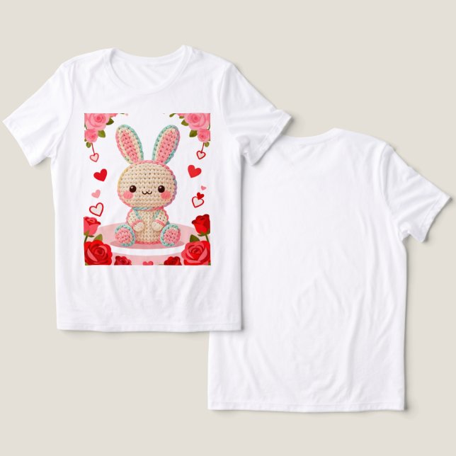 Camiseta Sweet Crochet Bunny & Roses (Design Frente e Verso)