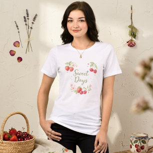 Camiseta "Sweet Days" de Morango e Cereja em Aquar