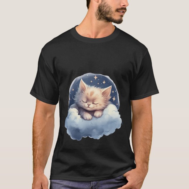 Camiseta Sweet Dream Cat Sleeping on Cloud Night Sky Art 🌙 (Frente)