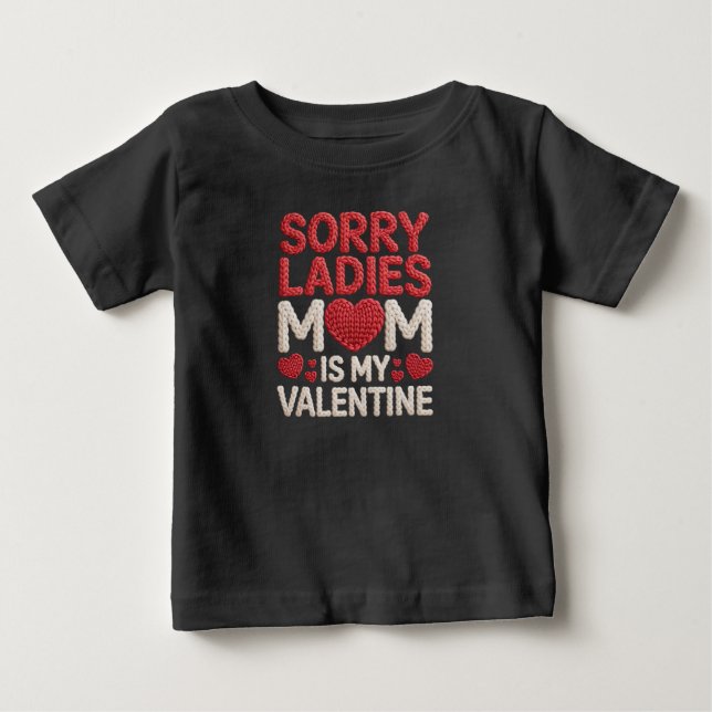 Camiseta Sweet Faux Yarn Mom Is My Valentine Kids Design (Frente)