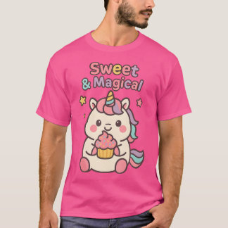 Camiseta Sweet Magical Kawaii Unicorn Holding Cupcake For G