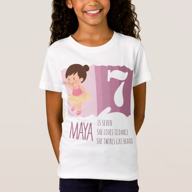 Camiseta Sweet Pink Ballet 7th Birthday Girl Design Rhyme (Frente)