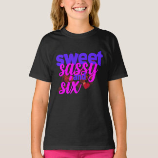 Camiseta Sweet Sassy and Six 6th Birthday Girl Pink and Pur