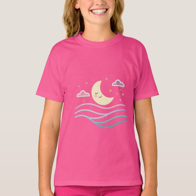 Camiseta Sweet Smiling Moon & Stars – Cute Night Design for (Frente)