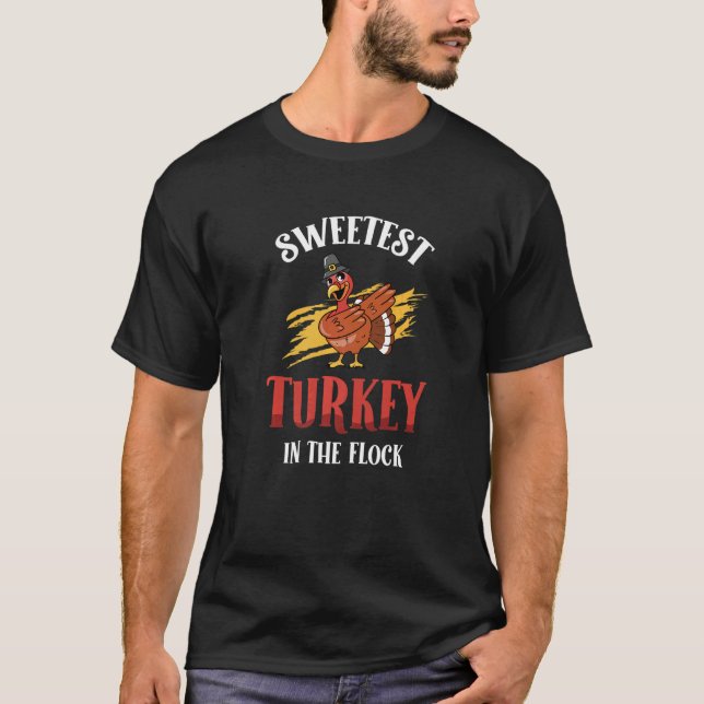 Camiseta Sweetest Turkey In The Flock Toddler Kids Thanksgi (Frente)