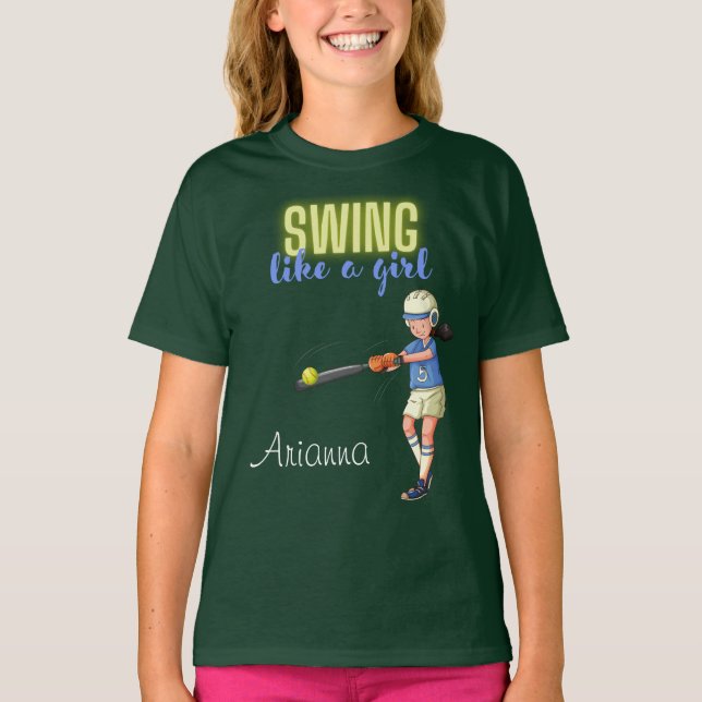 Camiseta Swing Como Uma Garota Softball (Frente)