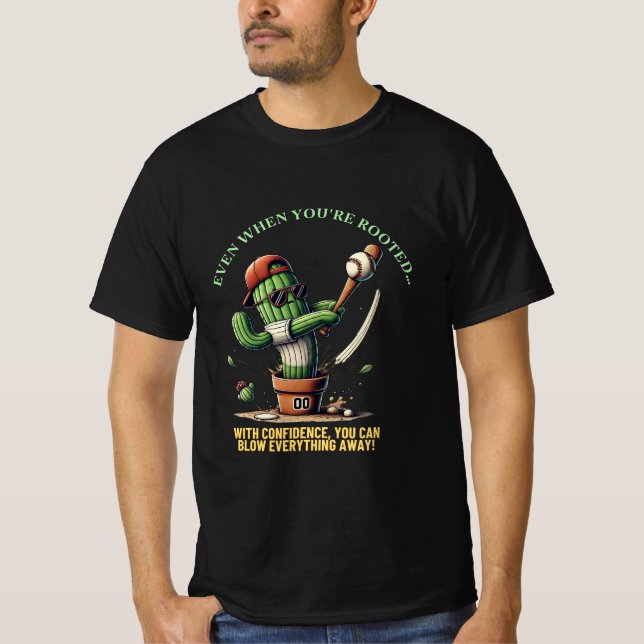 Camiseta Swing of Cactus - Cartoon Engraçado de Baseball (Frente)